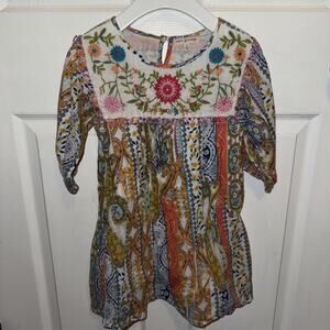 Mimi & Maggie Girls Boho India Floral Gauze Embroidered Dress Multi Color Size 5